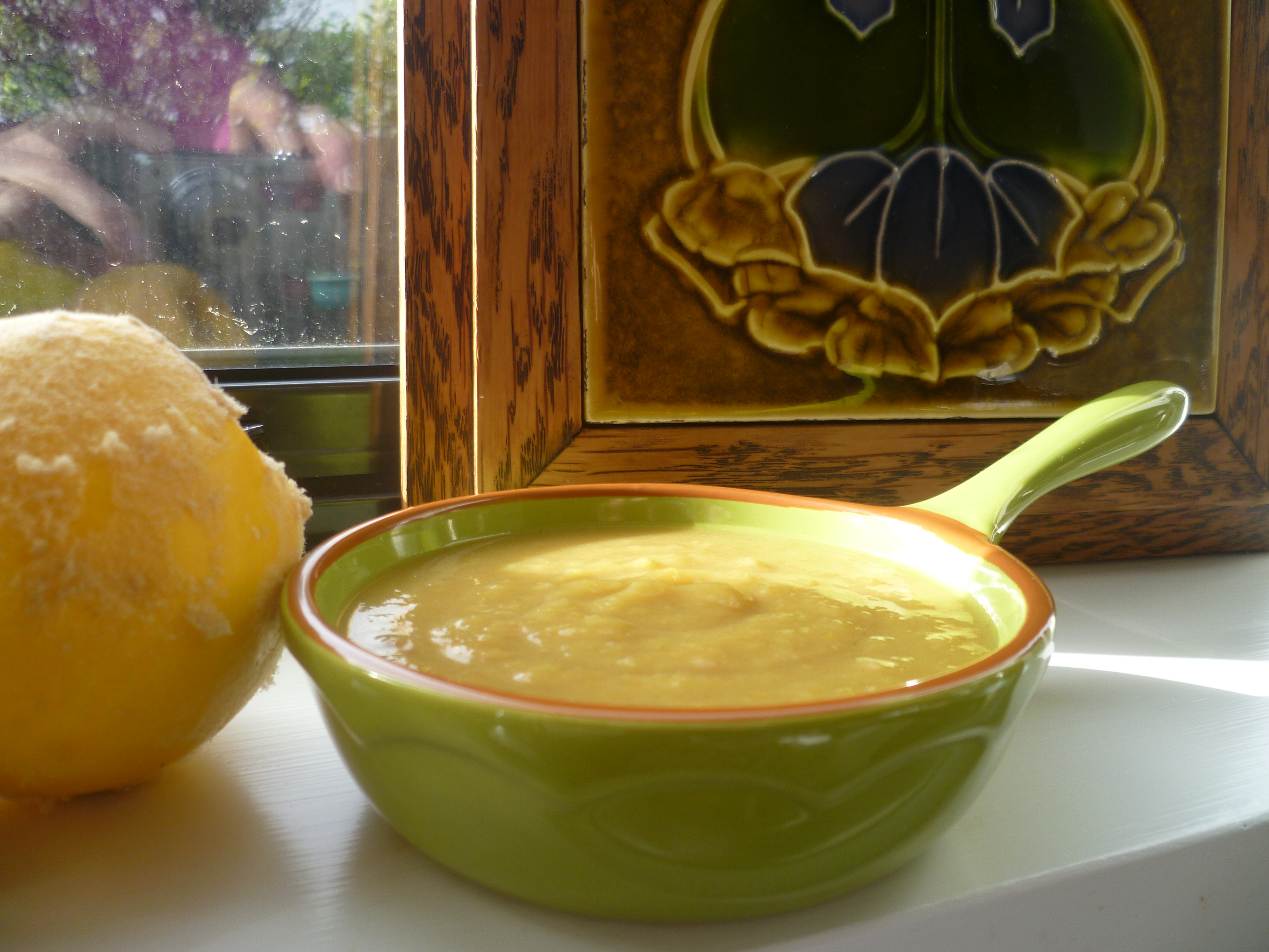 A little sunshine dips into the pumpkin soup.
